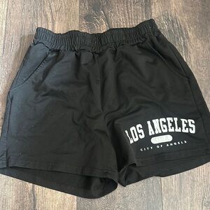 SHEIN Black Athletic Shorts Los Angeles Print